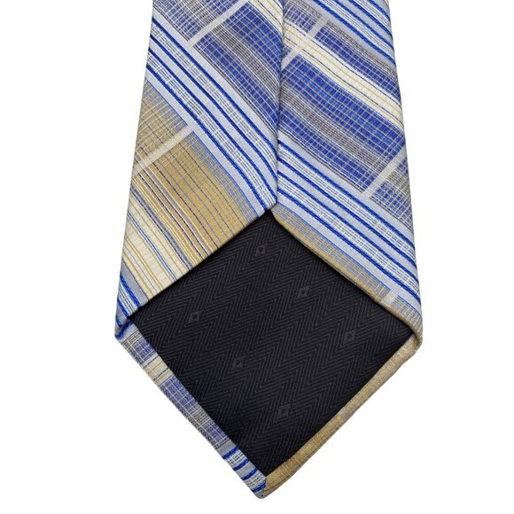 Bruno Piattelli Striped Blue Tan Retro MCM Silk Neck Tie Luxury Vintage Mens - Picture 4 of 6